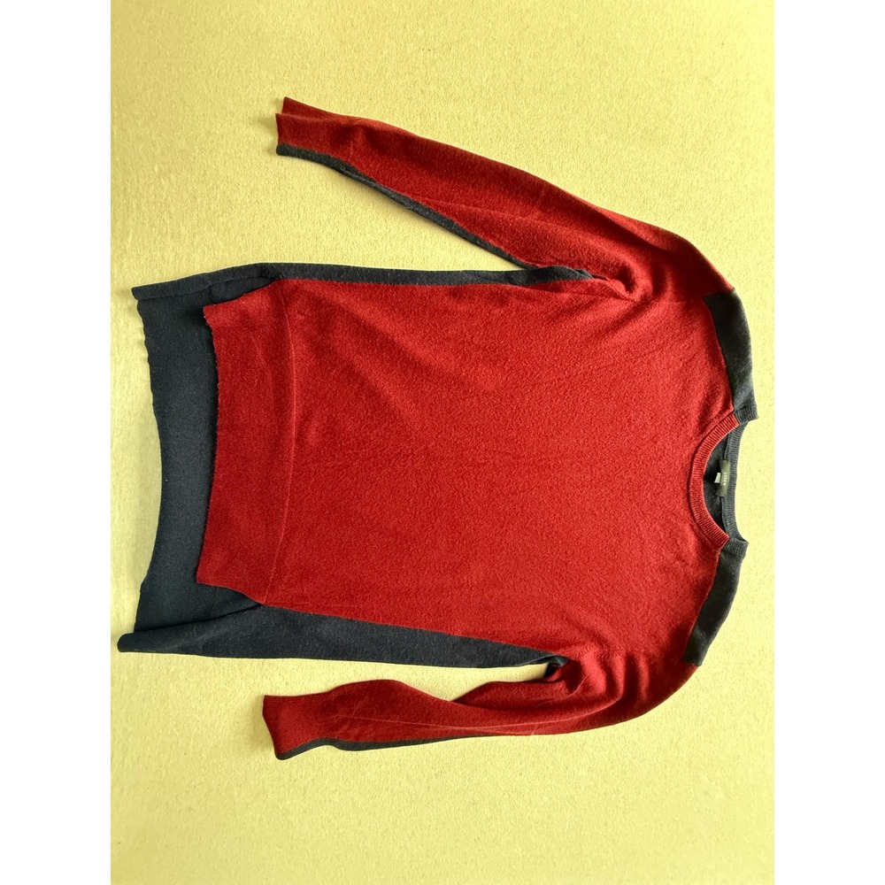 J.Crew Mens Colorblock Crewneck Sweater Red Navy Blue Size M Long Sleeve